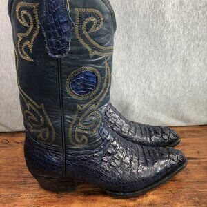 Dos De Oro Navy Blue Western Boots Cowboy Mens Size 8 Genuine Caiman Exotic